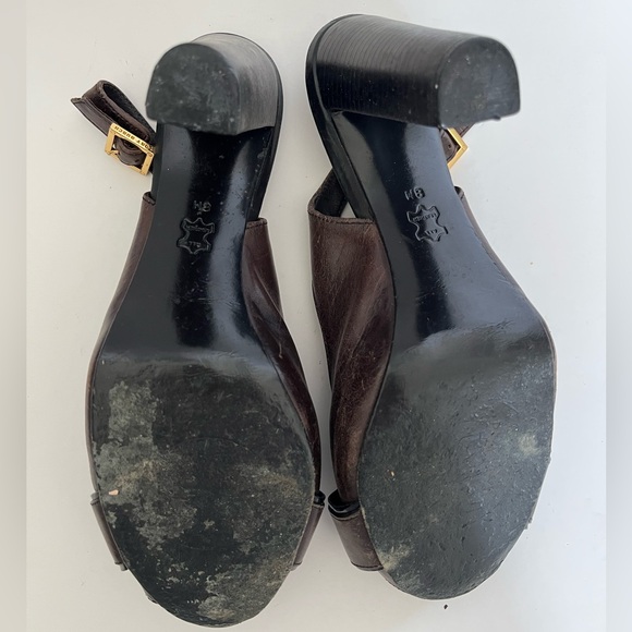 Tory Burch brown open toe sling back with wood heel. Size 8M - Picture 7 of 9